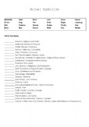 English worksheet: Animal symbolism