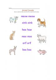 English worksheet: animal sounds