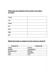 English Worksheet: Opposites and  Match the word