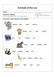 English worksheet: Animals At The Zoo