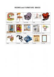 English Worksheet: Rooms Bingo (part1)