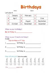 English Worksheet: birthday