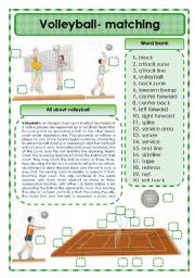 English Worksheet: Volleyball - matching exercise