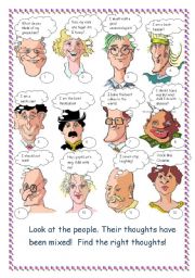 English Worksheet: matching faces with right thought