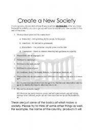 English Worksheet: Create a New Society