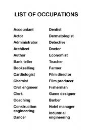 English Worksheet: ESL - GAME WITH OCCUPATIONS