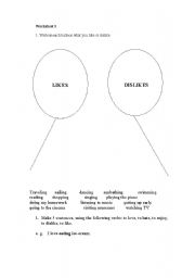 English worksheet: Likes and dislikes