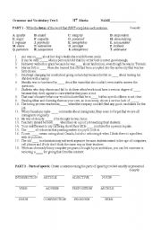 English worksheet: Grammar test - subj-preds, parallellism, sentence structure, vocabulary.doc