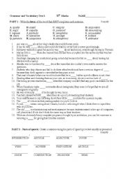 English Worksheet: Grammar test - subj-preds, parallellism, sentence structure, vocabulary.doc