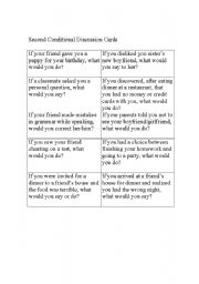 English worksheet: Second Conditional Discussion Cards