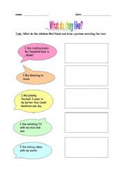 English worksheet: What do they like?