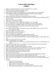 English worksheet: Conversation Questions About Culture