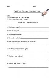 English worksheet: Lets do an interview!