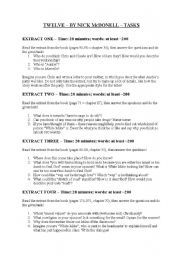 English worksheet: Twelve by Nick McDonell - writing tasks