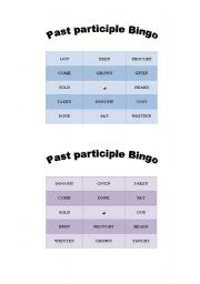 English Worksheet: Past participle verbs Bingo