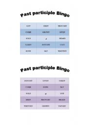 English worksheet: Past participle verbs Bingo