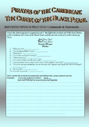 English Worksheet: PIRATES OF THE CARIBBEAN: THE CURSE OF THE BLACK PEARL- Reported Speech Practice