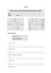 English Worksheet: Someones origin