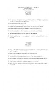 English worksheet: Oral test for 6th and seven graders- Based on Focus on Grammar