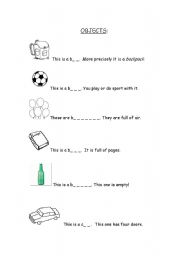 English worksheet: objects with missing letters