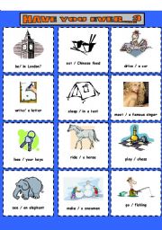 English Worksheet: Have you ever...? Set of 12 cards for practicing Present Perfect and speaking