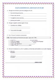English worksheet: Past of to be and Past Continuous exercise