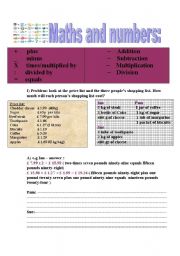 English Worksheet: maths and numbers