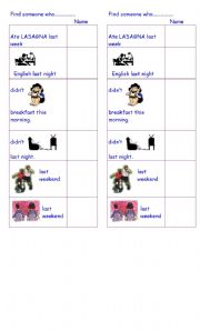 English worksheet: FIND WHO DID PAST SIMPLE