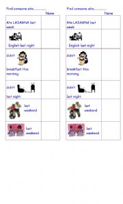 English Worksheet: FIND WHO DID PAST SIMPLE