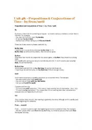 English Worksheet: Prepositions & Conjunctions of Time - by_from_until