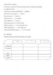 English Worksheet: Introduce yourself