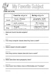 English Worksheet: My favorite subject