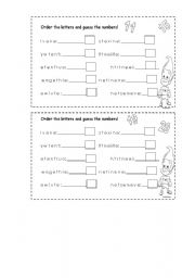 English worksheet: ORDER THE NUMBERS