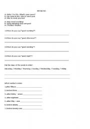 English worksheet: Greeting and Present Simple activity