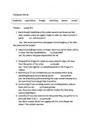 English Worksheet: vocabulary words