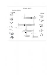 English worksheet: School Things Puzzle