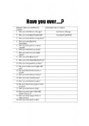 English Worksheet: Have you ever...??