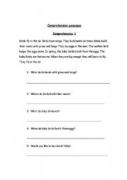 English worksheet: Comprehension Passages with questions for Grade 1