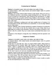 English worksheet: Ecotourism in Tailand