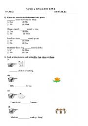 English worksheet: grade 2 ESL english test. (4 pages)