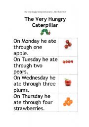 English Worksheet: The Very Hungry Caterpillar- cut and paste activity