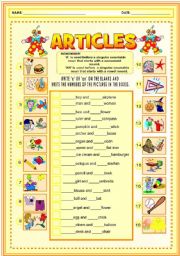 English Worksheet: ARTICLES