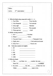 English worksheet: number