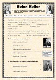 English Worksheet: Helen Keller - Revising the Simple Past Tense