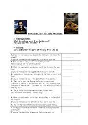 English Worksheet: The wrestler (song in Present Perfect)