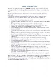 English Worksheet: the colour personality test