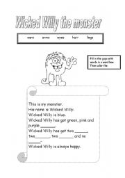 English Worksheet: wicked willy-the monster