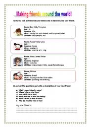 English Worksheet: Making friends around the world!