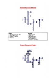 English worksheet: Animals Crossword Puzzle 