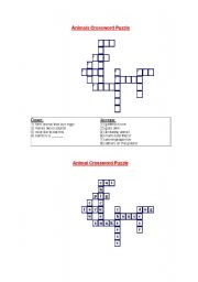 English Worksheet: Animals Crossword Puzzle 